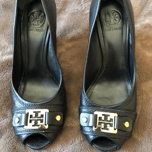 Tory Burch Peep Toe Wedge Heels Size 7.5